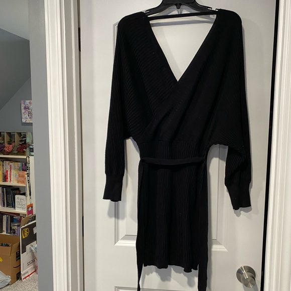 Black Sweater Wrap Dress - Picture 3 of 3